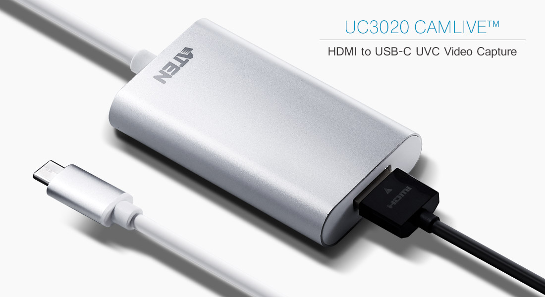 کپچر ویدیو HDMI به USB-C آتن مدل ATEN UC3020 CAMLIVE™ با قابلیت اتصال Plug & Play قادر است دوربین فعلی شما را فورا به یک وب کم تبدیل کند