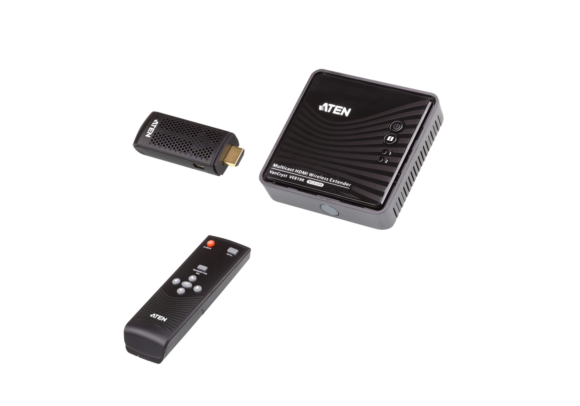 اکستندر بی سیم دانگل HDMI آتن مدل Aten VE819 راه حلی عالی برای اتاق جلسات و سیستم های سینمای خانگی است، سیگنال فشرده نشده Full HD 1080p را از دستگاه های HDMI (مانند لپ تاپ، سیستم های کامپیوتری و ستاپ باکس ها) ارسال می کند