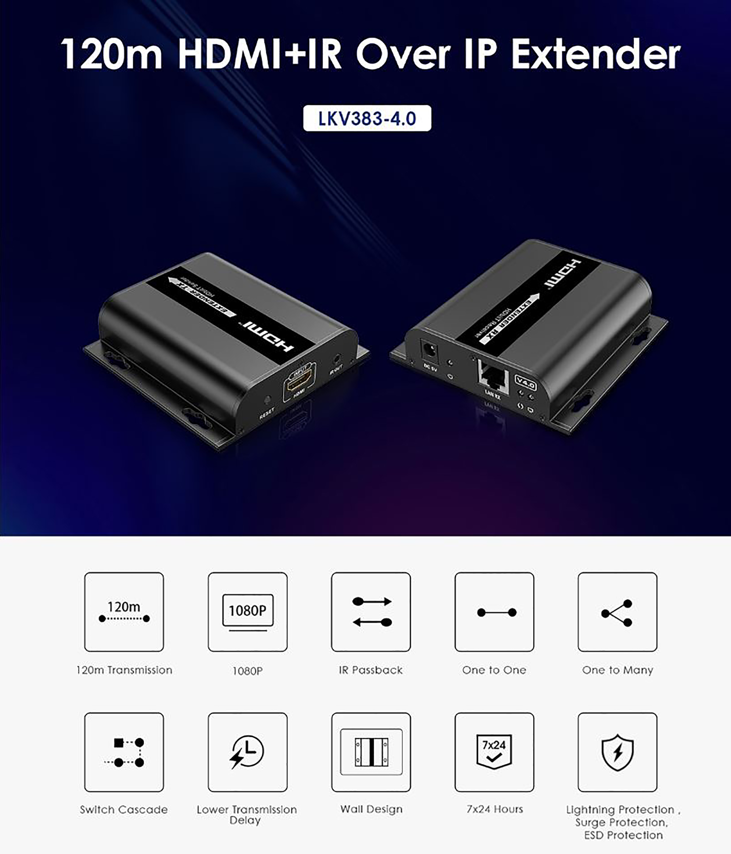اکستندر HDMI لنکنگ 120M 1080p 60Hz LKV383-4.0